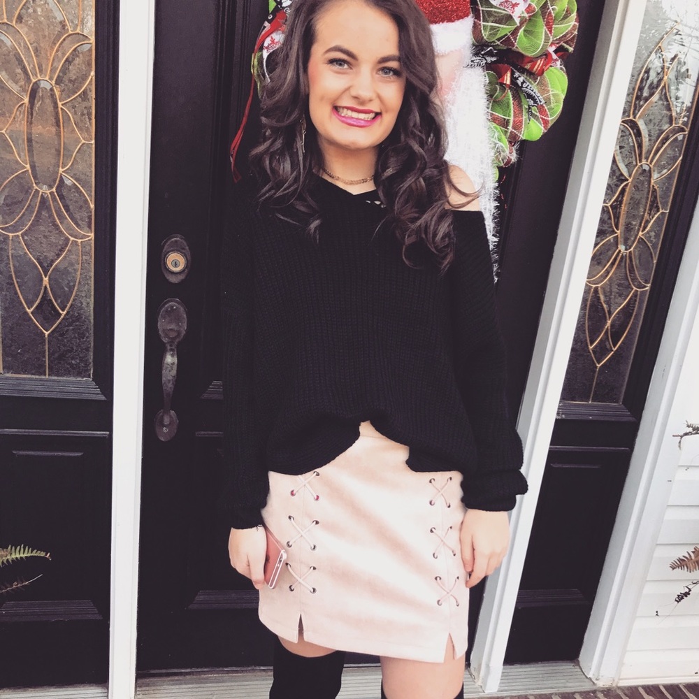 Soft pink suede skirt